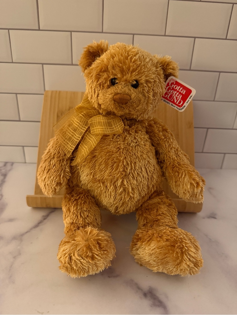 GUND Caramel Teddy Bear #15134 12” Brown Plush Plaid Bow Original Hang Tag